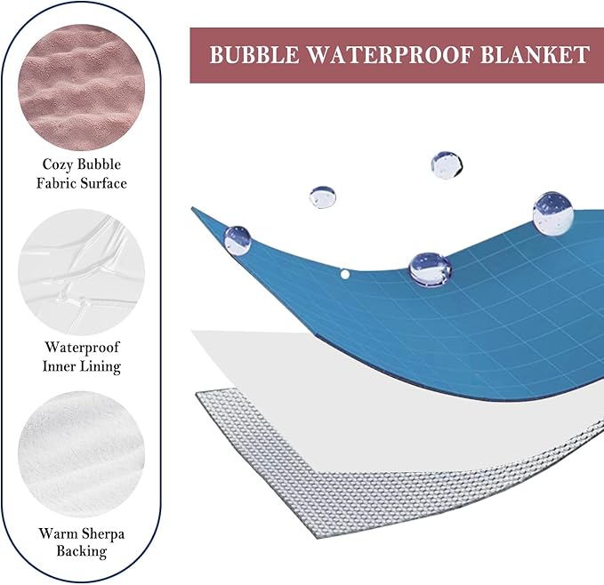 Waterproof Blanket for Bed Couch Sofa Car, Soft Leakproof Dog Blanket with 3D Bubble Pattern, Reversible Water Proof Pet Blankets for Dogs Cats Puppies (60"x80", Dusty Pink)