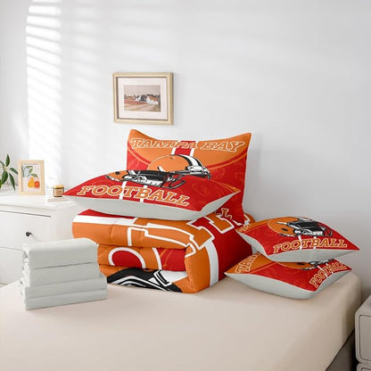 Feelyou Football Queen Comforter Set with Sheets for Kids Boys Girls Ball Games 7 Pieces Bedding Set Rugby Bed in a Bag City of Footballs Room Decor Rugby Sports Soft Lightweight
