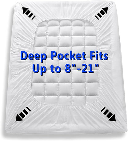 Twin Size Quilted Fitted Mattress Pad Cover with Deep Pocket Fitted 8" - 21", Ultra Soft and Comfortable, Breathable (White, Twin)