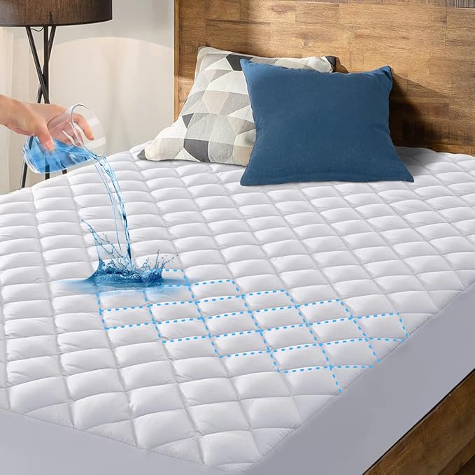 HYLEORY Full Size Waterproof Mattress Pad Protector, Breathable Quilted Mattress Cover Noiseless Waterproof Fitted Sheet Mattress Topper Upto 21" Deep Pocket, White