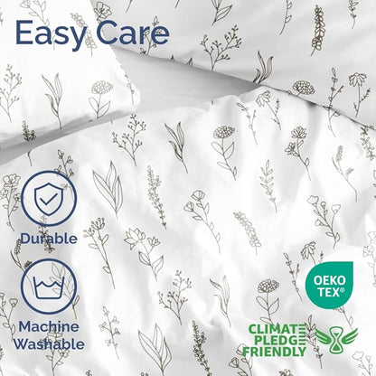 Duvet Cover Twin/Twin XL Size Set - Extra Soft Floral Duvet Cover 68 x 90 with 1 Pillow Sham - Comfy, Breathable Floral Bedding Set - Hotel Luxury & Fade Free with Zipper Closures and Ties - Plants