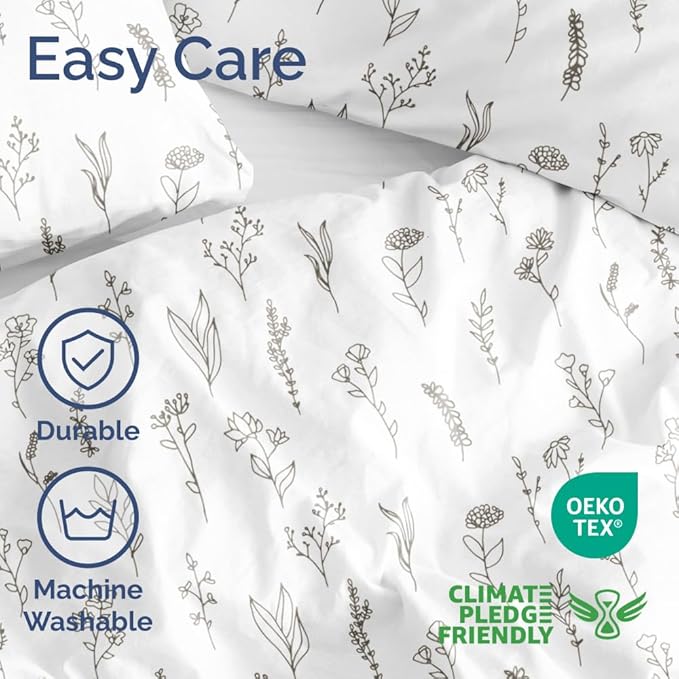 Duvet Cover Full Size Set - Extra Soft Floral Duvet Cover 80 x 90 with 2 Pillow Shams - Comfy, Breathable Floral Bedding Set - Hotel Luxury Easy-Care & Fade Free with Zipper Closures & Ties - Plants