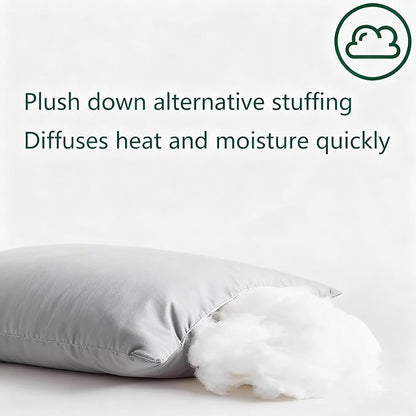 Flat Ultra Thin Bed Pillows Standard Size Pillow Set of 2 Extra Soft Down Alternative for Stomach Side Back Sleeper Light Grey 20x26inches