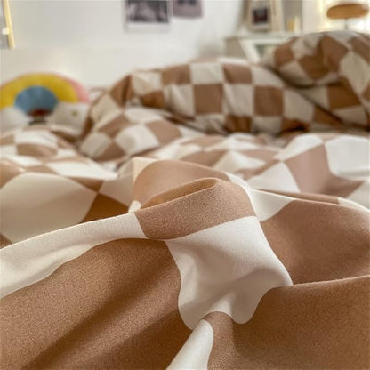 Wellboo Light Brown Plaid Comforter Sets King Women Men Cream Coffee and White Checkerboard Grid Bedding Comforters Cotton Boys Girls Modern Light Taupe Checkered Geometric Quilts Luxury Abstract Bed