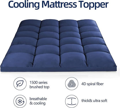Mattress Topper Full for Back Pain, Extra Thick Mattress Pad Cover, Plush Pillow Top, Deep Elastic Pocket, Navy