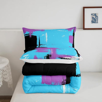 Feelyou Abstract Comforter Modern Abstract Art Comforter Set for Boys Girls Children Purple Blue Black Pattern Bedding Set Room Decor Toddler Size Duvet Set 2Pcs