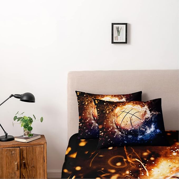 Basketball Bedding Set Full Sport Duvet Cover Set for Boys Basketball Comforter Cover Sets for Bedroom Decor