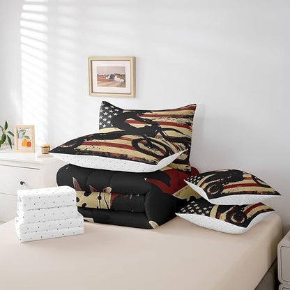 Feelyou Dirt Bike Comforter Set with Sheets King Size Racing Motocross Rider 7 Piece Bedding Set for Kids Boys Girls Teens Toddler Extreme Sports Bed in a Bag Vintage Retro Bed Set
