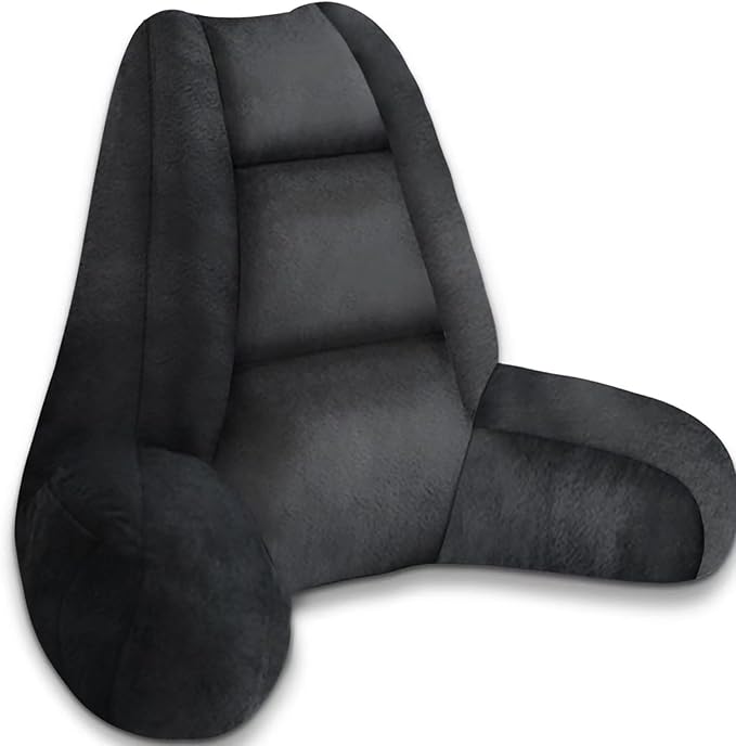 RRPAHWTV Reading Pillow for Bed with High Arm Rests,Back Support Pillow for Sitting Up in Bed with Shredded Memory Foam for Reading, TV, Gaming or Relaxing on Floor（Black，Small）