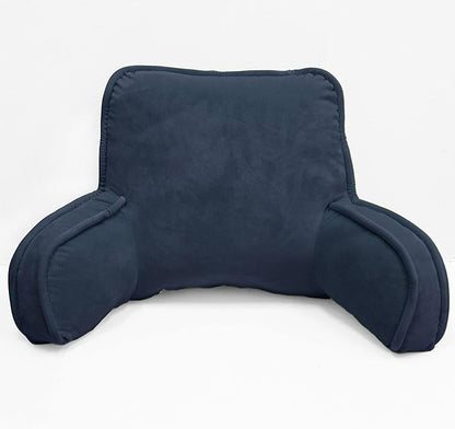 Super Soft Velvety Backrest Reading Bed Rest Pillow with Arms and Pockets 18" H for Sitting in Bed Couch Sofa, Back Support Wedge Cushion with Removable Cover, 20" x 18" x17", Navy