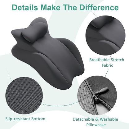 Memory Foam Wedge Pillow, Prone Pillow Headboard & Bed Reading Pillow, Multifunctional Ergonomic Support for Back Pain, Acid Reflux, Sitting Up, Back Cushion with Removable Stretch Cover (Dark Gray)