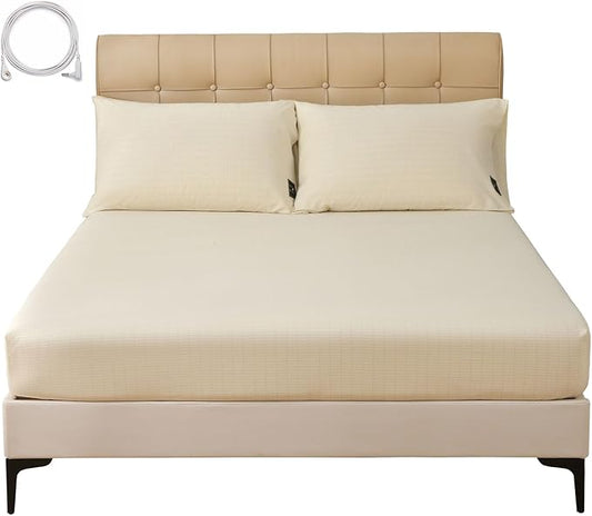 Grounding Sheets Queen, 12% Silver+88% Organic Cotton, Fitted Grounded Bed Sheet Deep Pocket for Improved Sleep & Wellness (White, Queen - 60"x80"x15")
