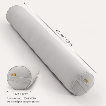 Long Pillow for Bed – Round Bolster Pillow for Adults, Body Pillow for Sleeping, Ergonomic Support,47.24x 7.87 Inches,Silver Gray