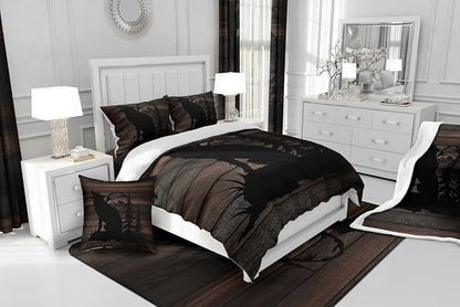 Feelyou Cute Wolf Comforter Set for Girls Kids Wolves Howling Bedding Set Room DecorAnimal Wolves Tree Wood Grain Bedding Set Brown Black Duvet Set 3Pcs with 2 Pillow Case Queen Size Boys
