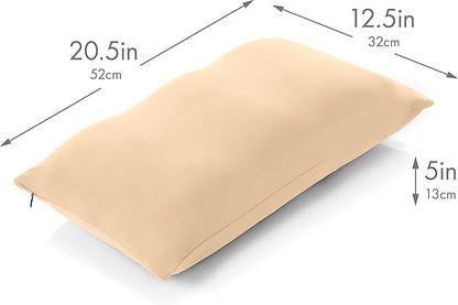 PILLOWY Premium Microbead Bed Pillow, Small Extra Fluffy But Supportive - Ultra Comfortable Sleep with Silk Like Anti Aging Cover 85% Spandex/ 15% Nylon Breathable, Cooling Barely Beige