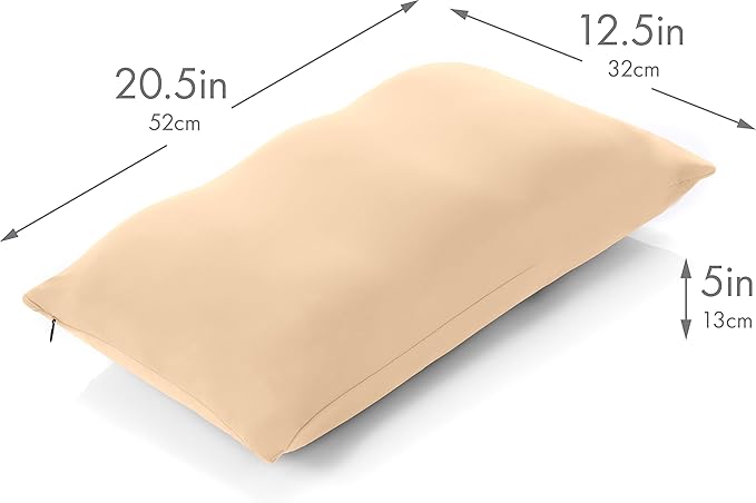 Cover Only for Premium Microbead Bed Pillow, Small Extra Smooth - Ultra Comfortable Sleep with Silk Like Anti Aging Cover 85% Spandex/ 15% Nylon Breathable, Cooling Barely Beige