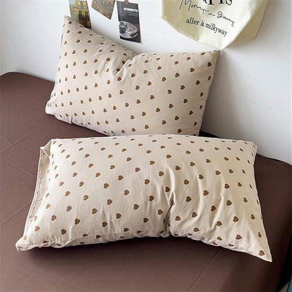 Light Khaki Duvet Cover Full 3Pcs Chocolate Brown Love Heart Bedding Set Simple Fashion Love Heart Shaped Pattern Bedding Reversible Soft Microfiber Zipper Closure