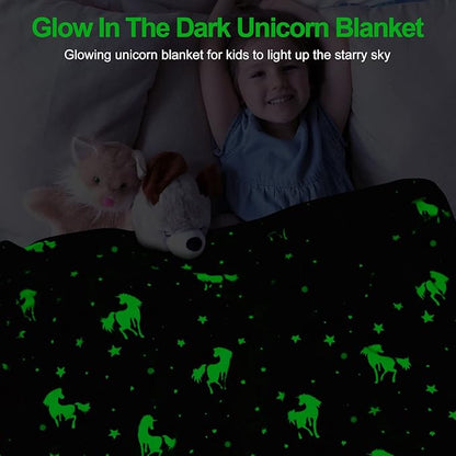 Unicorn Glow in The Dark Blankets for Kids, Soft Fleece Blankets for Girls/Toddler, Unicorns Gifts for Girls Age 3-12 40"x 60"