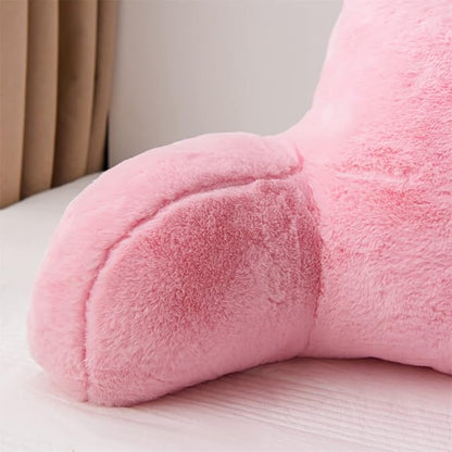 Holawakaka Large Faux Fur Bed Rest Pillow with Arms,Rabbit Fur Reading Pillows Perfect for Adults Men Women, Arm, Back, Pregnancy Lumbar & Head Neck Coccyx Lower Back Support Cushion (Pink)