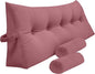 Triangular Reading Bedrest Pillow Large Bolster Cushion Headboard Backrest Wedge Pillow with Two Detachable Roll Pillows for Neck & Lumbar Support (Pink, California King 71x8x20 inches)