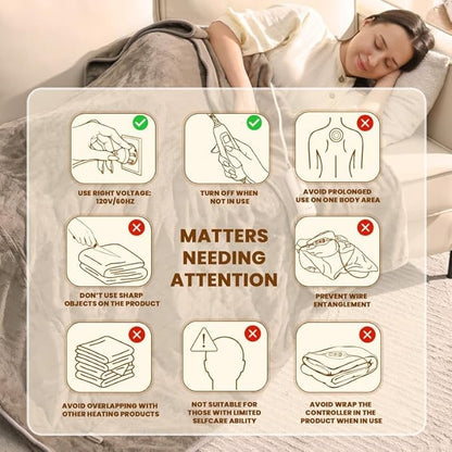 Bearhug 60"x50" Heated Blanket Throw, Electric Heating Blanket with 6 Heat Settings & 4H Auto Shut-Off, Velvet Flannel Throw for Couch, Machine Washable, ETL Certified