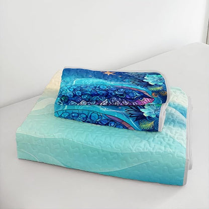 Blue Turtle Quilts Bedding Queen 3Pcs Watercolor Flower Tortoise Bed Set Ocean Animal Coral Seaweed Starfish Pattern Bedspread Coverlet with 2 Pillowcases for Kid Boy Girl Teen Adult Room Decor