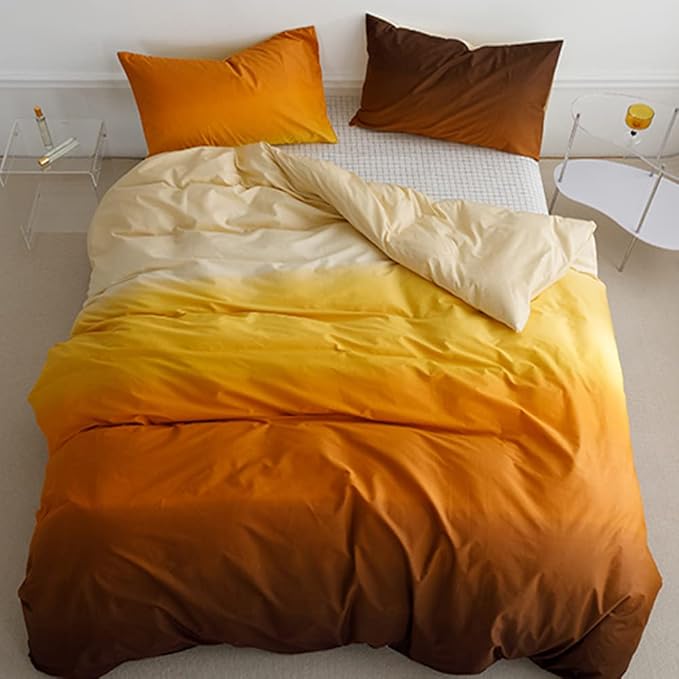 Wellboo Orange Yellow Gradient Comforter Sets Full Size Yellow and Orange Bedding Comforters Cotton Women Girls Modern Orange Brown Gradient Soft Quilts Farmhouse Abstract Art Orange Blanket Warm