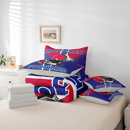 Feelyou Football Comforter Set with Sheets 7 Piece King Size Ball Games Bedding Set for Kids Boys Girls Rugby Bed in a Bag City of Footballs Room Decor Rugby Sports Soft Lightweight