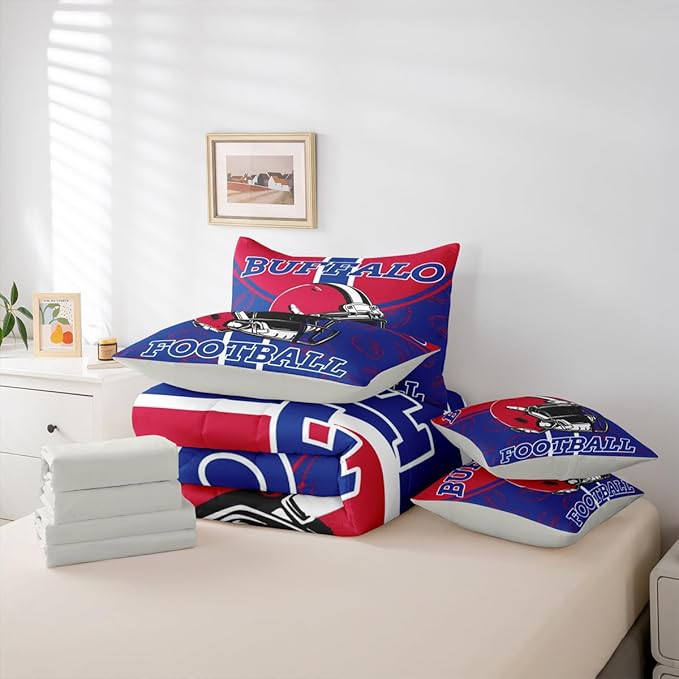 Feelyou Football Comforter Set with Sheets 7 Piece Full Size Ball Games Bedding Set for Kids Boys Girls Rugby Bed in a Bag City of Footballs Room Decor Rugby Sports Soft Lightweight