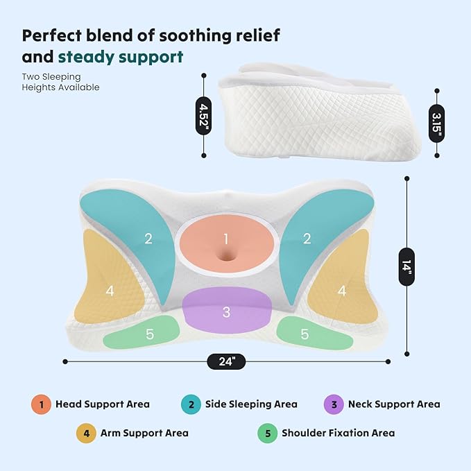 Smug Cervical Neck Pillow, Cooling Ergonomic Memory Foam Pillows for Neck Pain Relief with Breathable Pillowcase, Dual Height Orthopedic Support Contour Pillow for Side, Back, Stomach Sleepers, Grey