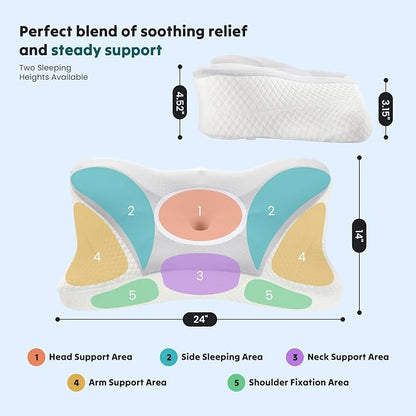 Smug Cervical Neck Pillow, Cooling Ergonomic Memory Foam Pillows for Neck Pain Relief with Breathable Pillowcase, Dual Height Orthopedic Support Contour Pillow for Side, Back, Stomach Sleepers, Grey