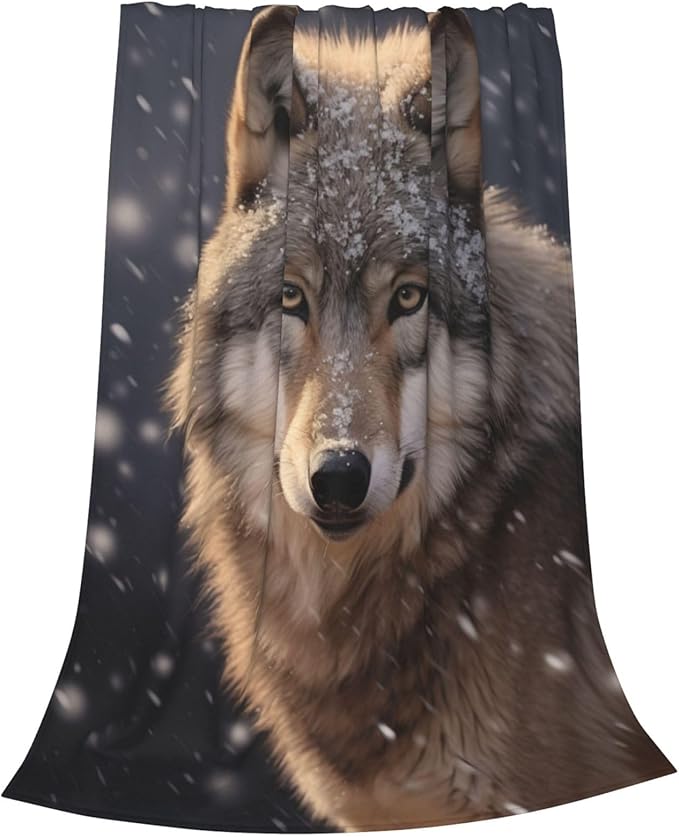 Wolf Blanket Gifts for Women Men Girls Boys Snow Wolves Flannel Throw Blankets for Home Decor Couch Bed Sofa Soft Fuzzy Lightweight for All Season 80x60 Inches