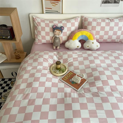 Wellboo Pink White Plaid Comforter Sets California King Women Men Bean Pink and White Checkerboard Grid Bedding Comforters Cal King Cotton Boys Girls Modern Dusty Pink Checkered Geometric Quilts
