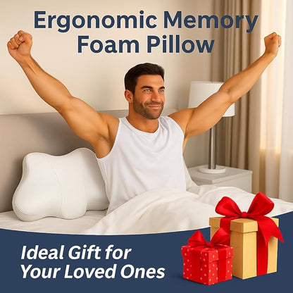 High Profile Cervical Pillow for Neck Support, Ergonomic Memory Foam Pillow for Side Sleepers, Firm Support for Neck Pain Relief – White