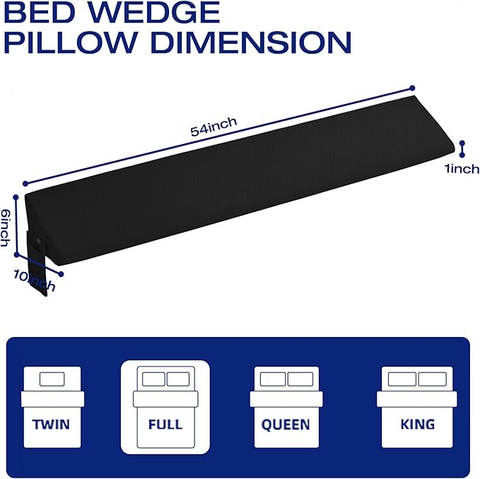 Full Bed Wedge Pillow for Headboard Triangle Pillow Wedge for Headboard Gap Filler Bed Accessories Mattress Gap Filler for Bed Stuff Home Decor Black Incline Angled Pillows