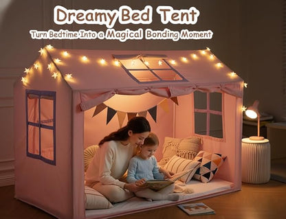 Twin Bed Tent Indoor Bed Canopy Kids Tents for Girls with 2 Doors, Breathable Private Space Fort Tents for Kids Floor Bed (Twin, Pink)