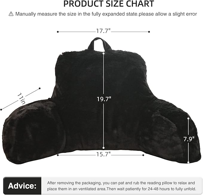 Aimuan Reading Pillow Bed Rest Wedge Large Adult Backrest Pillow with Arms Back Support for Sitting Up in Bed Cushion Incline Rest Sleeping Snoring Pillow, Black Large