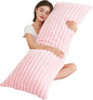 Full Body Pillow with Fluffy Stripe Faux Fur Removable Cover, Long Bed Pillow Adult 20x54 Inches for Side Sleeper and Pregnancy, Pink.