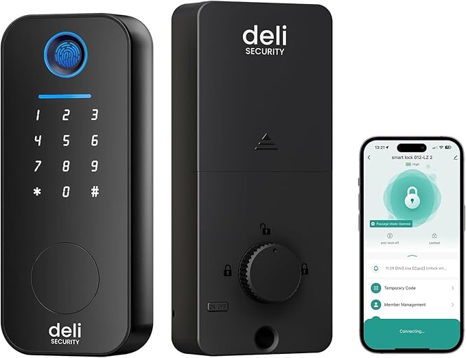 Smart Deadbolts Lock, Bluetooth Fingerprint Door Lock,5 in 1 Keyless Entry Door Lock with App Control,Electronic Touchscreen Keypad,Easy Installation,IP65,Matte Black