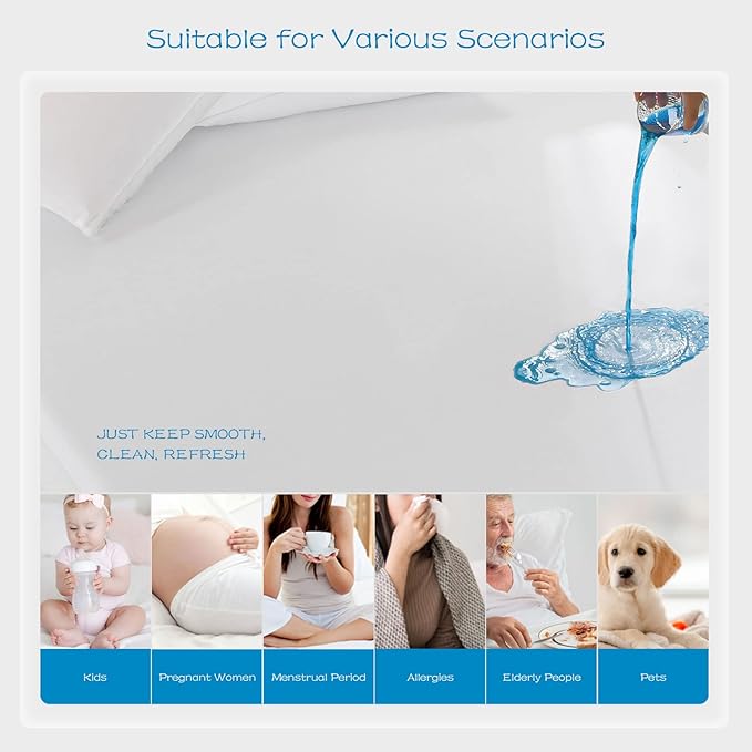 GRT 1 Pack 100% Waterproof Mattress Protector King Size, Breathable & Noiseless Waterproof Mattress Cover Fitted Deep Pocket from 5" to 21", Smooth Washable King Bed Protector - Vinyl Free