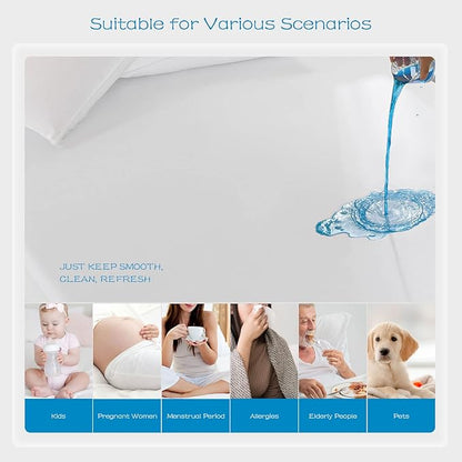 GRT 2 Pack 100% Waterproof Mattress Protector Cal King Size, Breathable & Noiseless Waterproof Mattress Cover Fitted Deep Pocket from 5" to 21", Smooth Washable Cal King Bed Protector - Vinyl Free