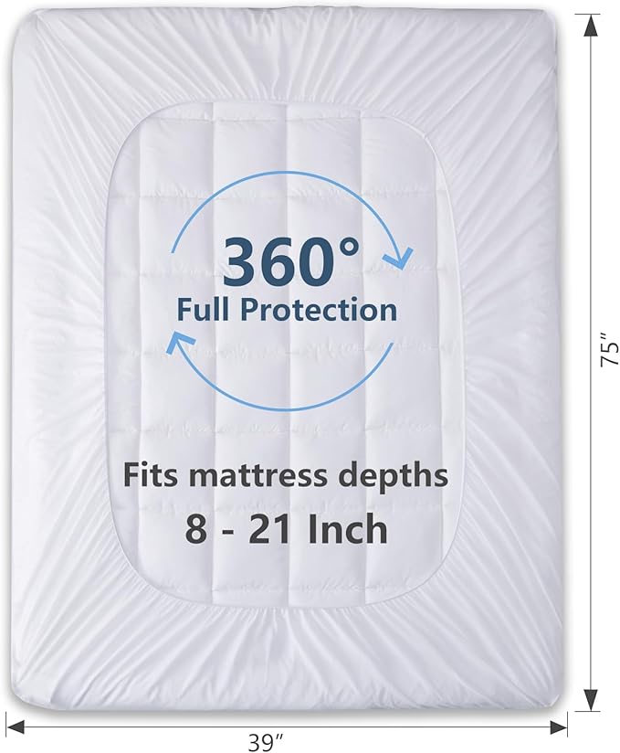 CozyLux Twin Extra Long Size Mattress Pad Pillow Top Cotton Cooling Twin XL Mattress Topper 8-21" Deep Pocket Mattress Cover Quilted Fitted Cooling 450GSM Mattress Protector (39x80 inch,White)