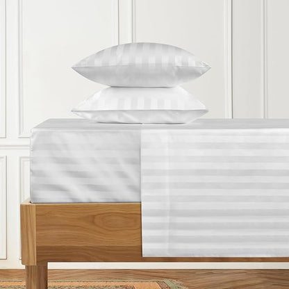 URBANHUT 1000 Thread Count Egyptian Cotton Sheets Damask Striped Queen Size, Long Staple Soft & Breathable, 4 Pc Bed Sheet Sets, Luxury Hotel Sateen Sheets Fits 16" Deep Pocket - White