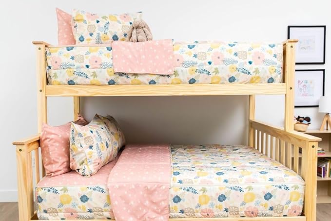 Beddy's Flower Blossoms Girls Durable Zipper Bedding for Kids, Bed in a Bag, Floral Sheets and Comforter, Easy to Make and Wash, Includes Pillowcase and Pillow Sham, Super Soft All Season