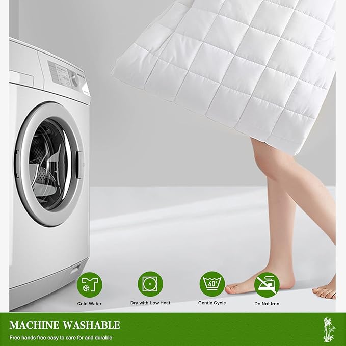 UNILIBRA Twin XL Mattress Pad Waterproof Rayon Made from Bamboo, Fitted Deep Pocket Mattress Cover fits 6''-19'', Breathable Quilted Mattress Protector, White