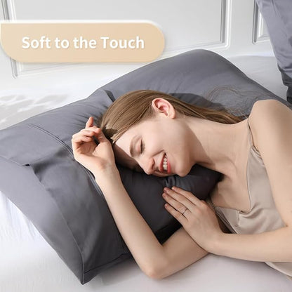 King Pillowcases, Cooling Pillow Covers with Envelope Closure, Soft Moisture-Wicking for Hot Sleepers, Hair and Skin-Friendly, Gray, 2 Pack