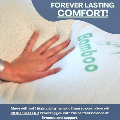 Memory Foam Rayon Bamboo Pillows Queen Size Set of 2 for Sleeping [Adjustable] - Cool & Breathable Cover with Zipper Rayon Bamboo Pillowcase - Relieves Neck Pain - Back/Stomach/Side Sleeper