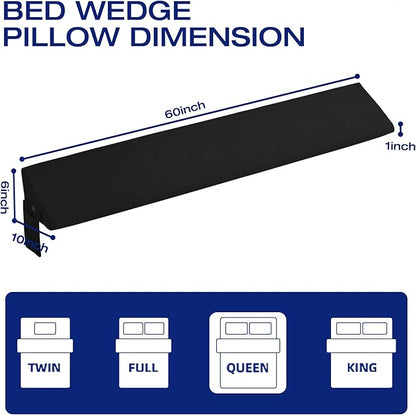 Queen Bed Wedge Pillow for Bed Headboard Gap Filler Light Grey Long Triangle Corner Nora Pillows,Dense Foam,Avoid Things Drops,Between Queen Mattress and Frames,Upraise Pillow for Sleeping