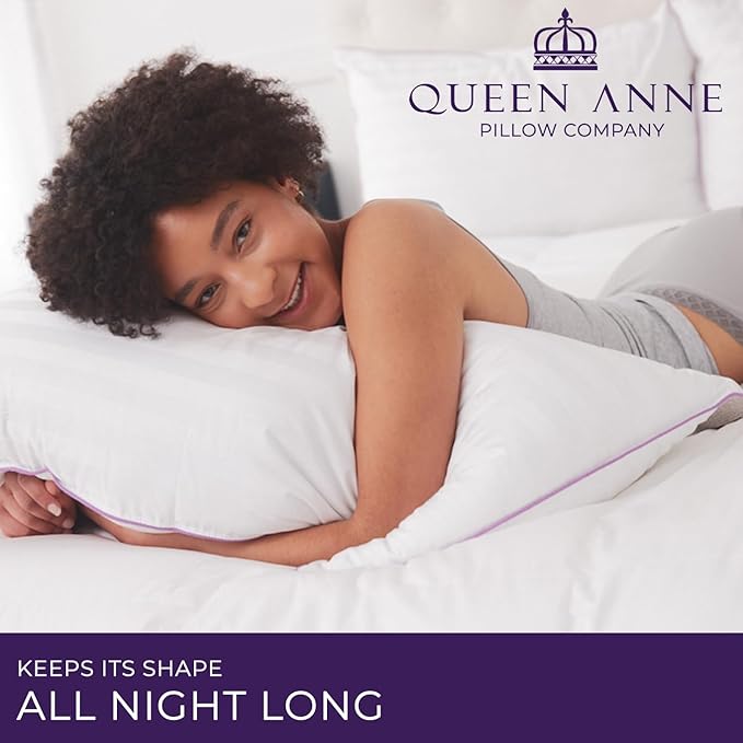 Queen Anne Hotel Collection Pillows – Luxury Down Alternative Bed Pillows (2-Pack, King Medium) – Ultimate Comfort, Hypoallergenic, Made in The USA