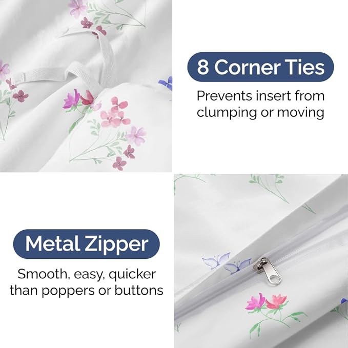 Duvet Cover Full Size Set - Extra Soft Floral Duvet Cover 80 x 90 with 2 Pillow Shams - Comfy, Breathable Floral Bedding Set - Hotel Luxury Easy-Care and Fade Free with Zipper Closures & Ties - Posy